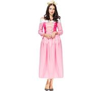 YOGLY Aurora Disfraz Mujer Cosplay Bella Durmiente Princesa Rosa Larga Vestido de Baile con Tocado para Carnaval Halloween Fiesta Mascarada Vestido de Noche