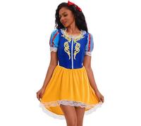 YOGLY Blancanieves Disfraz Mujer Cosplay Cuentos Princesas Corto Vestido con Tocado para Carnaval Halloween Fiesta Mascarada Vestido de Noche