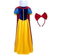 YOGLY Blancanieves Disfraz Mujer Cosplay Cuentos Princesas Largo Cuello Alto Vestido con Capa y Tocado para Carnaval Halloween Fiesta Mascarada Vestido de Noche