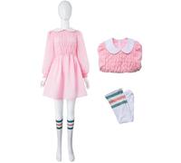 YOGLY Eleven Disfraz Mujer Cosplay Season 3 Story Eleven Rosa Vestido y Calcetines para Carnaval Halloween Fiesta Mascarada Juego de Rol Disfraces