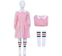 YOGLY Eleven Disfraz Niña Cosplay Season 3 Story Eleven Rosa Vestido con Calcetines para Carnaval Halloween Fiesta Mascarada Juego de Rol Disfraces