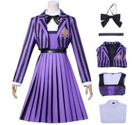 YOGLY Enid Sinclair Disfraz Mujer Cosplay Miércoles 2 Morado Rayas Uniforme Escolar para Carnaval Halloween Fiesta Mascarada Disfraces