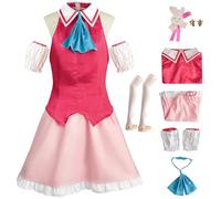 YOGLY Hoshino Ai Disfraz Mujer Cosplay Anime Oshi no ko Idol Rosa Performances Uniforme Set Top Falda Tocado Pajarita Mangas Calcetines para Carnaval Halloween Fiesta Mascarada Juego de rol Traje