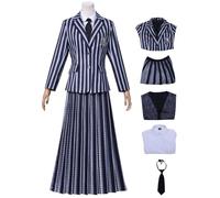 YOGLY Miércoles Disfraz Mujer Cosplay Miércoles 2 Rayas Uniforme Escolar para Carnaval Halloween Fiesta Mascarada Disfraces