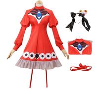 YOGLY Miku Disfraz Mujer Cosplay Anime Virtual Idol H'atsune M'iku Rojo Ojo del Demonio Largo Vestido y Diadema Collar para Carnaval Halloween Fiesta Mascarada Fancy Juego de rol Traje