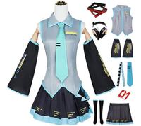 YOGLY Miku Disfraz Mujer Cosplay Virtual Idol H'atsune M'iku Completo JK Uniforme Set con Pegatinas y Accesorios para Carnaval Halloween Fiesta Mascarada Fancy Anime Juegos de rol Traje