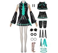 YOGLY Miku Disfraz Mujer Cosplay Virtual Idol H'atsune M'iku Completo PU JK Uniforme Set con Gafas y Accesorios para Carnaval Halloween Fiesta Mascarada Fancy Anime Juegos de rol Traje, Negro