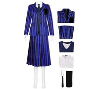 YOGLY Mujer Cosplay Disfraz Miércoles Morado Rayas Uniforme Escolar Set para Carnaval Halloween Fiesta Mascarada Disfraces