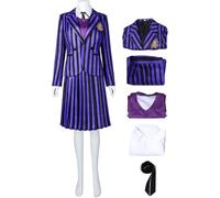 YOGLY Mujer Cosplay Disfraz Miércoles Morado Rayas Uniforme Escolar Set para Carnaval Halloween Fiesta Mascarada Disfraces