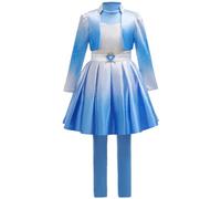 YOGLY Niña Chloe Disfraz Cosplay Wonderland Chloe Azul Estampado 3 Piezas Set Chaqueta Vestido Pantalones para Carnaval Halloween Fiesta Mascarada Juego de rol Disfraz 100-150