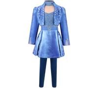 YOGLY Niña Chloe Disfraz Cosplay Wonderland Chloe Azul Estampado 4 Piezas Set Chaqueta Top Falda Pantalones para Carnaval Halloween Fiesta Mascarada Juego de rol Disfraz 100-150