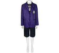 YOGLY Pugsley Disfraz Hombre Cosplay Miércoles 2 Pugsley Rayas Uniforme Escolar Set para Carnaval Halloween Fiesta Mascarada Disfraces