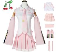 YOGLY Sakura Miku Disfraz Mujer Cosplay Virtual Idol H'atsune M'iku Rosa JK Uniforme Set Top Falda Mangas Corbata Calcetines con Tiara para Carnaval Halloween Fiesta Mascarada Fancy Anime Traje