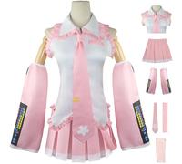 YOGLY Sakura Miku Disfraz Mujer Cosplay Virtual Idol H'atsune M'iku Rosa JK Uniforme Set Top Falda Mangas Corbata Calcetines Pegatinas para Carnaval Halloween Fiesta Mascarada Fancy Anime Traje