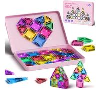 YOGOHEE Juego de construcción de Azulejos magnéticos con Purpurina, 42 Piezas de Juguete de Viaje para niños, Azulejos magnéticos con Base de Caja de Hierro, Bloques de construcción magnéticos