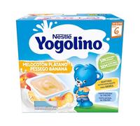 Yogolino Melocotón Plátano sin Azúcar Añadido, 6+ Meses, 4 x 100g | Postre lácteo infantil de melocotón plátano sin azúcar añadido, desde 6 meses, no necesita frío, fuente natural de calcio
