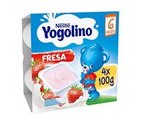 Yogolino Nestlé Fresa a Partir de 8 Meses, 4 x 100g | Postre lácteo infantil de fresa, desde 6 meses, no necesita frío, fuente natural de calcio, formato práctico