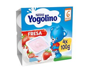 Yogolino Nestlé Fresa a Partir de 8 Meses, 4 x 100g | Postre lácteo infantil de fresa, desde 6 meses, no necesita frío, fuente natural de calcio, formato práctico