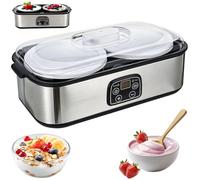 Yogurtera 2L, Máquina para Hacer Yogur con 2 Recipientes de Vidrio 1000ml | Temperatura Regulable 20-55°C, Temporizador de 48H, Yogurtera Automática para Yogur Casero, Productos Lácteos, Queso