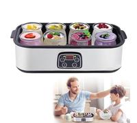 Yogurtera automática con 8 tarros de cristal de 1400 ml,Máquina de yogur eléctrica de multidelicias con temporizador,Termostato ajustable y pantalla digital,Tarro de yogur de cristal con tapa (1