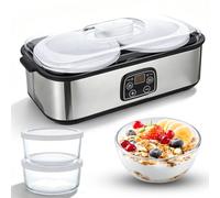 Yogurtera automática de 2 l, yogurtera eléctrica con temperatura ajustable y temporizador, pantalla LED con 2 recipientes de cristal para yogur orgánico, queso, natto y vino de arroz
