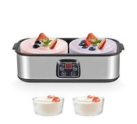 Yogurtera con pantalla LED y 2 recipientes de cristal de 1000 ml, con temperatura ajustable y temporizador, para yogurt, queso, natto, postres saludables