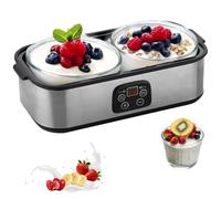 Yogurtera De Acero Inoxidable De 2 Litros, Máquina De Yogur Eléctrica Automática Con 2 Frascos De Vidrio, Control De Tiempo Y Temperatura Ajustables Para Yogur Probiótico, Natto Y Fermentación Caseros