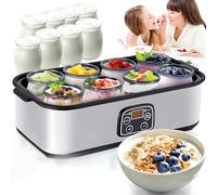 Yogurtera Digital Automática con 8 Frascos de Vidrio de 175 ml, Yogurtera Probiótica de Acero Inoxidable con Control de Temperatura Constante y Pantalla LCD
