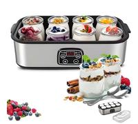 Yogurtera Digital con tarros, yogurtera automática con Capacidad de 1,8 l, Control preciso de Temperatura y Tiempo para Yogur Griego Rico en probióticos, con 8 Vasos sin BPA, electrodoméstico fácil