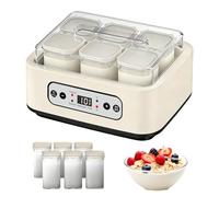 Yogurtera, Máquina para Hacer Yogur de 1,6 L con 6 Tarros de 250 ml Yogurtera con Temporizador de 1 a 99 Horas Control de Temperatura de 21 a 48 °C y Pantalla LCD para Yogur Natto y Vino de Arroz
