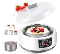Yogurtera probiótica de 15 W con 5 tarros de Vidrio, máquina de Yogur de 1,2 l con Pantalla LED, Temperatura y Temporizador Ajustables, máquina de Yogur eléctrica para Hacer casero orgánico,