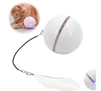YOHFRFGX Automatic LED Intelligent Cat Ball, Automatic Rolling Ball with Feather and Lights, Rechargeable Cat Toy with Smart Sleep Mode, Smart Cat Hunting Toy, USB Charging Moving Cat Ball (White)