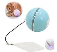 YOHFRFGX Automatic LED Intelligent Cat Ball, Automatic Rolling Ball with Feather and Lights, Rechargeable Cat Toy with Smart Sleep Mode, Smart Cat Hunting Toy, USB Charging Moving Cat Ball (Blue)