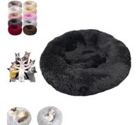 YOHFRFGX Furry Cat Donut, Furry Donut Cat, Cat Donut Bed, Washable Anti-Anxiety Donut Dog Cuddler Bed, Non-Slip Bottom Winter Pet Plush Bed, Round Cat Bed Pet Mattress Warm Comfortable (2XL,Black)