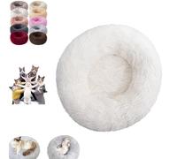 YOHFRFGX Furry Cat Donut, Furry Donut Cat, Cat Donut Bed, Washable Anti-Anxiety Donut Dog Cuddler Bed, Non-Slip Bottom Winter Pet Plush Bed, Round Cat Bed Pet Mattress Warm Comfortable (XL,White)