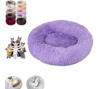YOHFRFGX Furry Cat Donut, Furry Donut Cat, Cat Donut Bed, Washable Anti-Anxiety Donut Dog Cuddler Bed, Non-Slip Bottom Winter Pet Plush Bed, Round Cat Bed Pet Mattress Warm Comfortable (M,Purple)