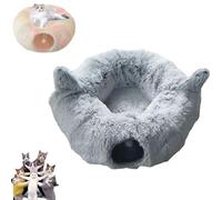 YOHFRFGX Furry Donut Cat Toy, Furry Cat Donut, Furry Cat Donut, Cat Tunnel Bed with Furry Soft Mat, Cat Donut Tunnels, Peekaboo Tube Cat Cave Toys, Cat Tunnels for Indoor Cats (Gray with Ears)