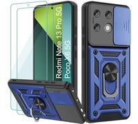 Yohii Funda para Xiaomi Poco X6/Funda Xiaomi Redmi Note 13 Pro 5G, con 2 Piezas Vidrio Templado, Cubierta De Cámara Deslizante, Silicona TPU Bumper Antigolpes Case y 360 Anillo Soporte PC, Azul