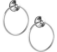 YOHOM Toallero de baño con ventosa de acero inoxidable para toallas de baño, redondo, montado en la pared, cocina, sin taladro, plata cepillada, 2 unidades