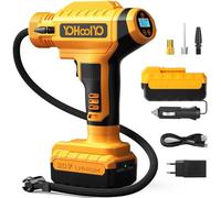 YOHOOLYO Inflador Ruedas Coche Portatil Compresor Aire 150PSI Bomba Eléctrico Inalámbrica Luz LED Pantalla LCD para Coches Motos Bicicletas Pelotas