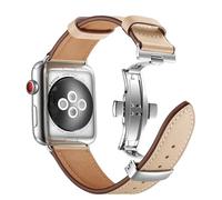 Yohryi Compatible con Apple Watch Correa 49mm 45mm 44mm 42mm 41mm 40mm 38mm, correa de cuero genuino con cierre de mariposa para iWatch Ultra 1 2 Series 9 8 7 6 5 4 3 2 1 SE,Beige 1,42/44/45/49mm