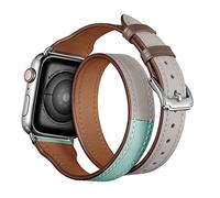 Yohryi Compatible con Apple Watch Correa 49mm 45mm 44mm 42mm 41mm 40mm 38mm, pulsera delgada de cuero genuino de doble vuelta para iWatch Ultra 1 2 Series 9 8 7 6 5 4 3 2 1 SE,Gray,42/44/45/49mm
