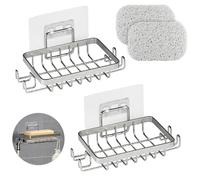 YoHyien 2 Piezas 304 Acero Inoxidable Jabonera Baño Pared, Jabonera Ducha sin Taladro con Ganchos y Almohadillas, Jaboneras Autoadhesivas para Baño y Cocina, Antióxido & Impermeable (Plateado)