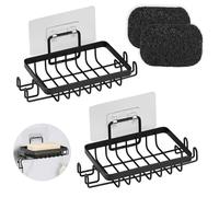 YoHyien 2 Piezas Acero Inoxidable Jabonera Baño Pared, Jabonera Ducha sin Taladro con Ganchos y Almohadillas, Jaboneras Autoadhesivas para Baño y Cocina, Antióxido & Impermeable (Negro)