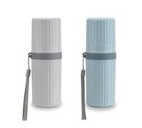 YoHyien 2 Piezas Estuche Cepillo Dientes Viaje, Funda Cepillo Dientes y Pasta Impermeable, Porta Cepillo de Dientes Viaje Portátil, Ideal para Viaje de Negocios, Escuela, Hogar y Camping (Gris + Azul)