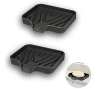 YoHyien 2 Piezas Jabonera de Silicona, con Drenaje y Esponja, Jaboneras para Pastillas de Jabón, Diseño Antideslizante para Baño, Cocina, Ducha (Negro)
