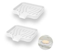 YoHyien 2 Piezas Jabonera de Silicona, con Drenaje y Esponja, Jaboneras para Pastillas de Jabón, Diseño Antideslizante para Baño, Cocina, Ducha (Blanco)