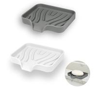 YoHyien 2 Piezas Jabonera de Silicona, Jabonera con Drenaje, Jabonera Esponja, Jaboneras para Pastillas de Jabon, Diseño Antideslizante para Baño, Cocina, Ducha (Blanca + Gris)
