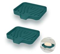 YoHyien 2 Piezas Jabonera de Silicona, Jabonera con Drenaje, Jaboneras para Pastillas de Jabon y Esponja, Saboneteira para Baño, Cocina, Ducha (Verde)