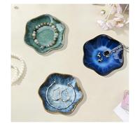 YoHyien 3 Piezas Bandeja Joyas de Cerámica, Bandeja para Joyas con Forma de Flor, Cuenco Decorativo Llaves, Bandeja para Anillos, Collares, Vaciabolsillos Recibidor (Laguna + Glaciar + Estrellado)